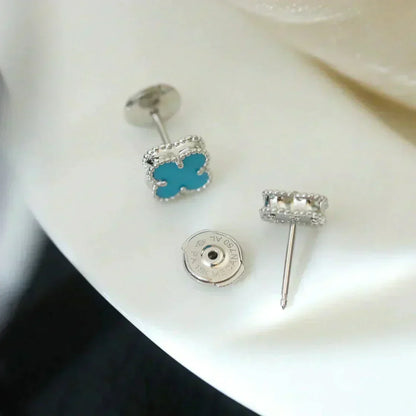 [⭐⭐JeweliWhal]クローバー ミニ 9.5MM オニキス スタッドピアス シルバー