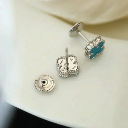 [⭐⭐JeweliWhal]クローバー ミニ 9.5MM オニキス スタッドピアス シルバー