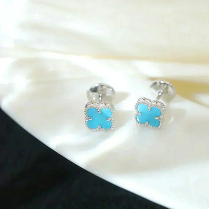 [⭐⭐JeweliWhal]クローバー ミニ 9.5MM オニキス スタッドピアス シルバー