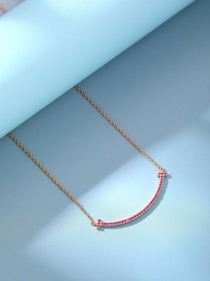 [⭐JeweliWhal]BIG SMILE PEDANT PINK DIAMOND NECKLACE