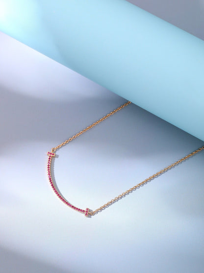 [⭐JeweliWhal]BIG SMILE PEDANT PINK DIAMOND NECKLACE