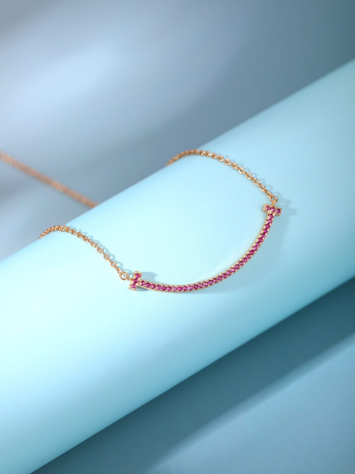 [⭐JeweliWhal]BIG SMILE PEDANT PINK DIAMOND NECKLACE