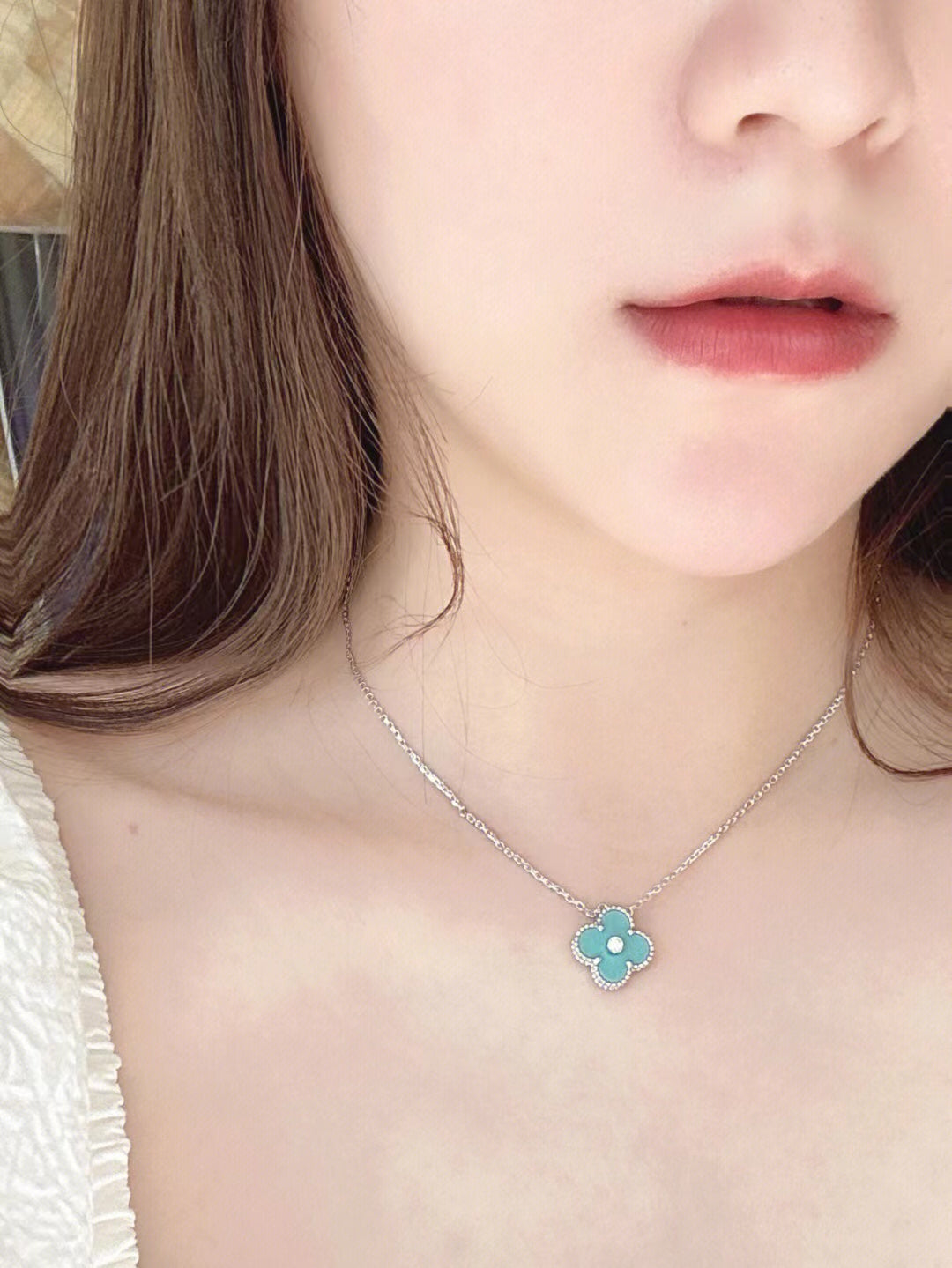 [⭐⭐JeweliWhal]CLOVER 1 ダイアモンド ライトブルー シルバー ネックレス