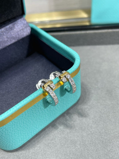 [⭐JeweliWhal]EDGE DIAMOND PINK GOLD EARRINGS