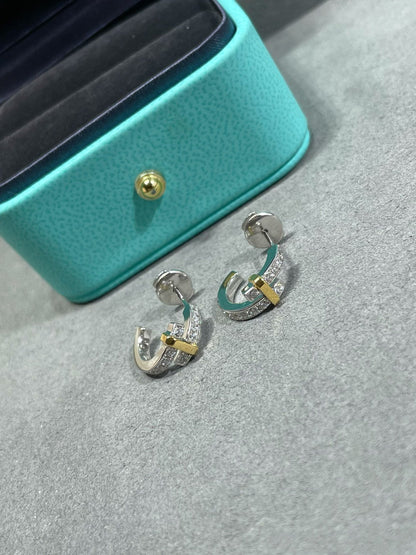 [⭐JeweliWhal]EDGE DIAMOND PINK GOLD EARRINGS