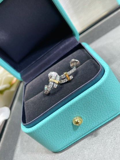 [⭐JeweliWhal]EDGE DIAMOND PINK GOLD EARRINGS