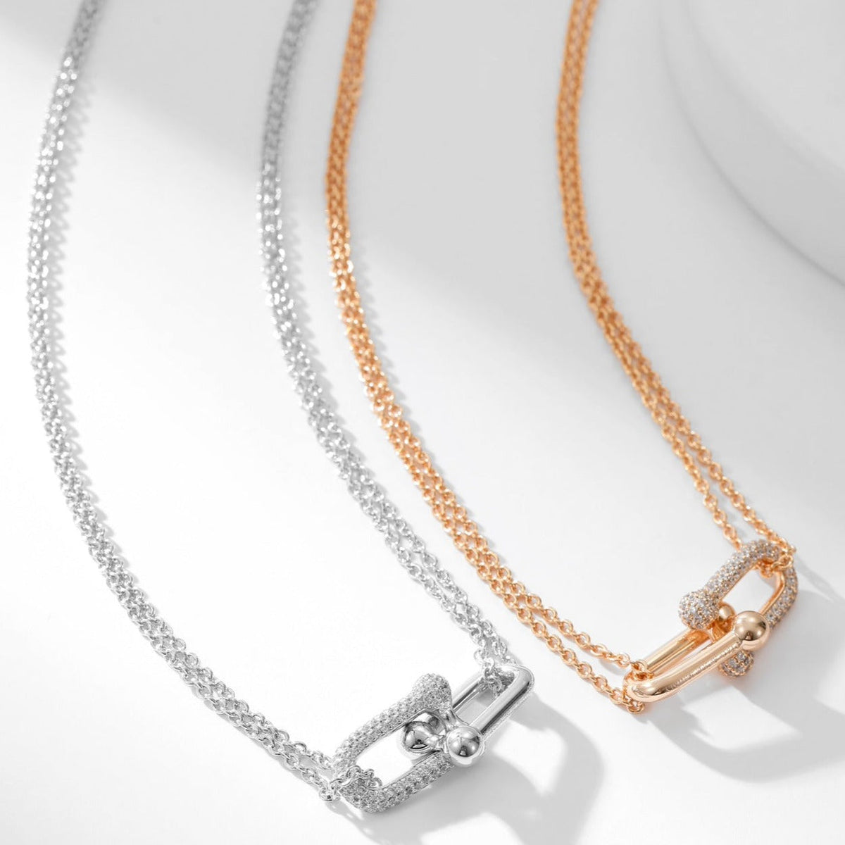 [⭐JeweliWhal]HARDWEAR DIAMOND PEDANT DOUBLE CHAIN NECKLACE