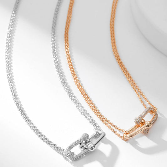 [⭐JeweliWhal]HARDWEAR DIAMOND PEDANT DOUBLE CHAIN NECKLACE