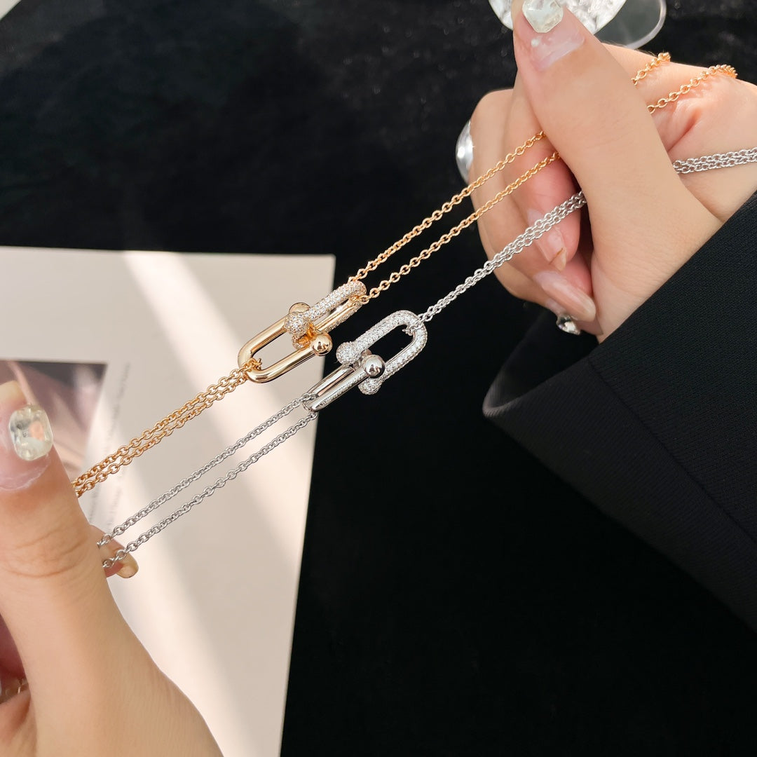 [⭐JeweliWhal]HARDWEAR DIAMOND PEDANT DOUBLE CHAIN NECKLACE
