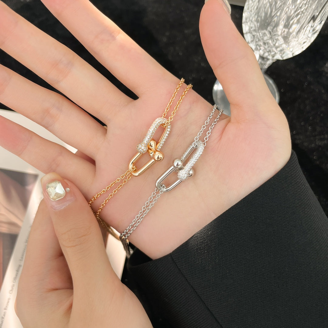 [⭐JeweliWhal]HARDWEAR DIAMOND PEDANT DOUBLE CHAIN NECKLACE