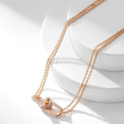 [⭐JeweliWhal]HARDWEAR DIAMOND PEDANT DOUBLE CHAIN NECKLACE