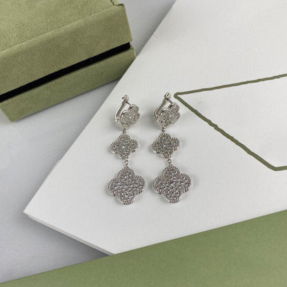 [⭐⭐JeweliWhal]CLOVER 3 MOTIF DIAMOND SILVER DROP EARRINGS