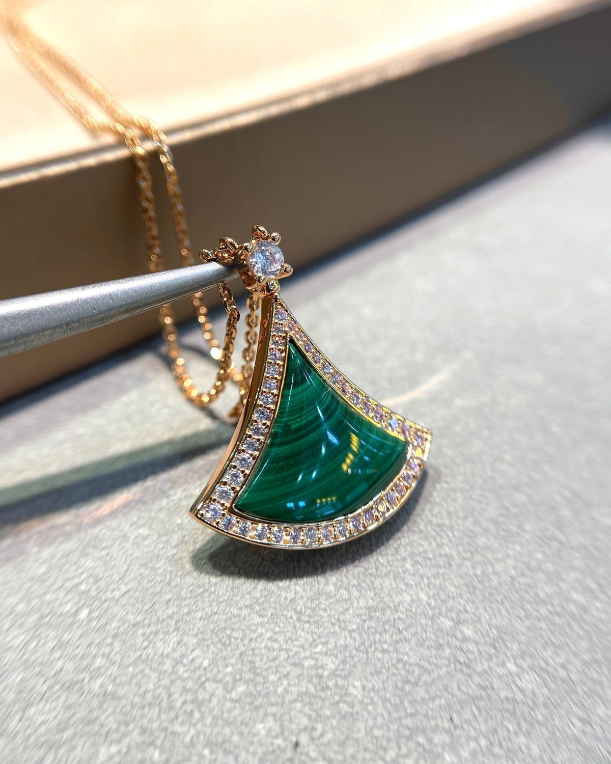 [⭐⭐JeweliWhal]DREAM MALACHITE DIAMOND PAVED PINK GOLD NECKLACE