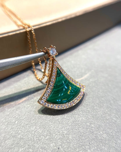[⭐⭐JeweliWhal]DREAM MALACHITE DIAMOND PAVED PINK GOLD NECKLACE