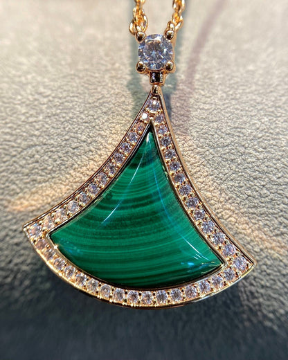 [⭐⭐JeweliWhal]DREAM MALACHITE DIAMOND PAVED PINK GOLD NECKLACE