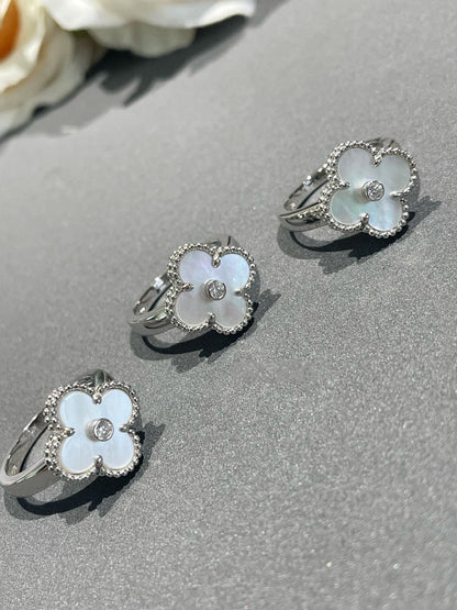 [⭐⭐JeweliWhal]CLOVER SILVER MOP DIAMOND RING