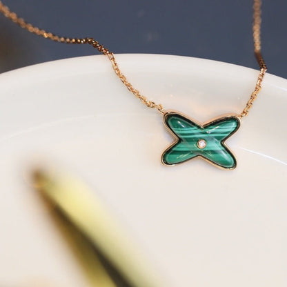 [⭐⭐JeweliWhal]JEUX MALACHITE 1 DIAMOND PINK GOLD NECKLACE