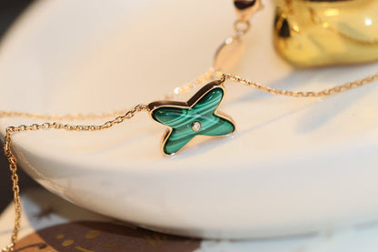 [⭐⭐JeweliWhal]JEUX MALACHITE 1 DIAMOND PINK GOLD NECKLACE