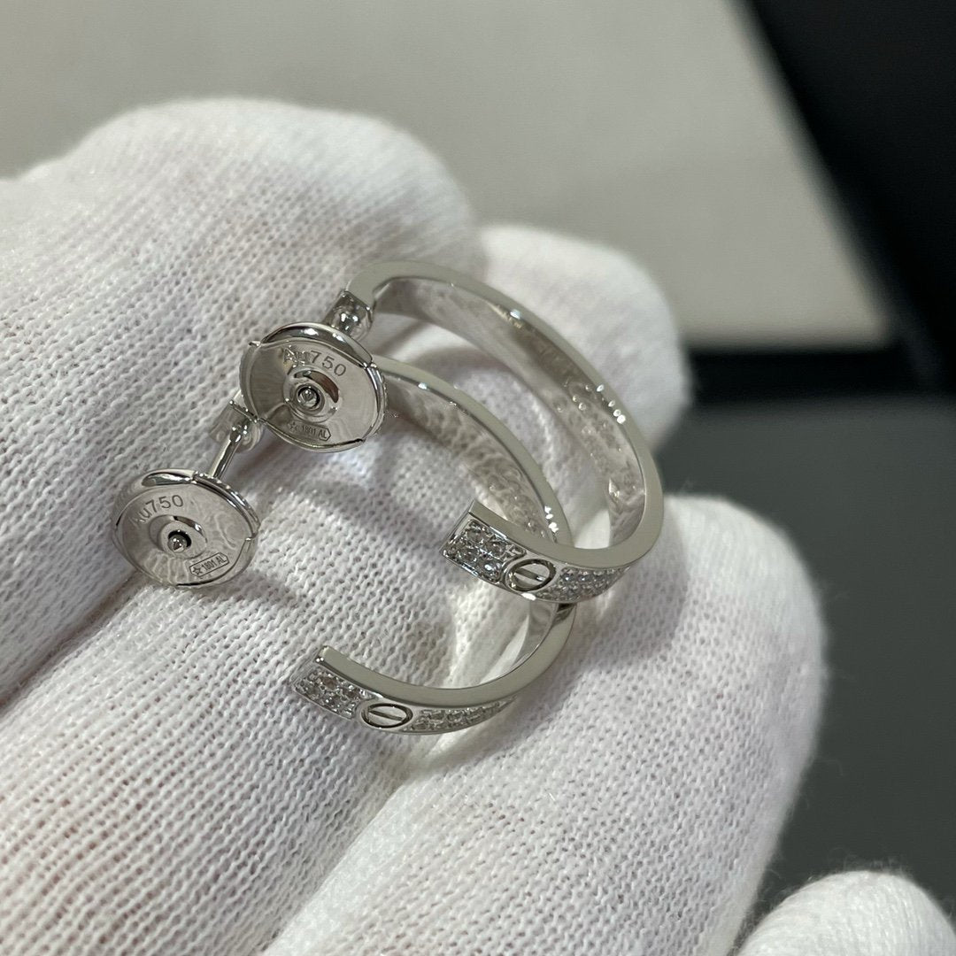 [⭐⭐JeweliWhal]LOVE DIAMOND SILVER HOOP EARRINGS
