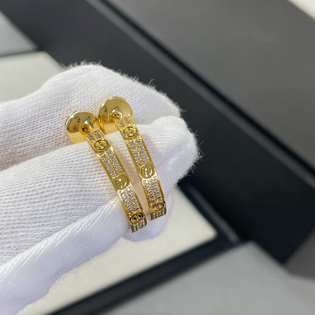 [⭐⭐JeweliWhal]LOVE DIAMOND GOLD HOOP EARRINGS
