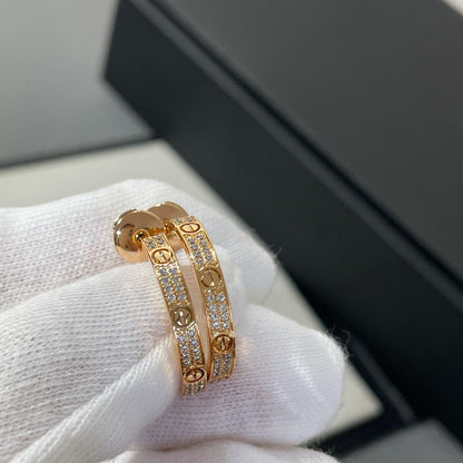 [⭐⭐JeweliWhal]LOVE DIAMOND PINK GOLD HOOP EARRINGS