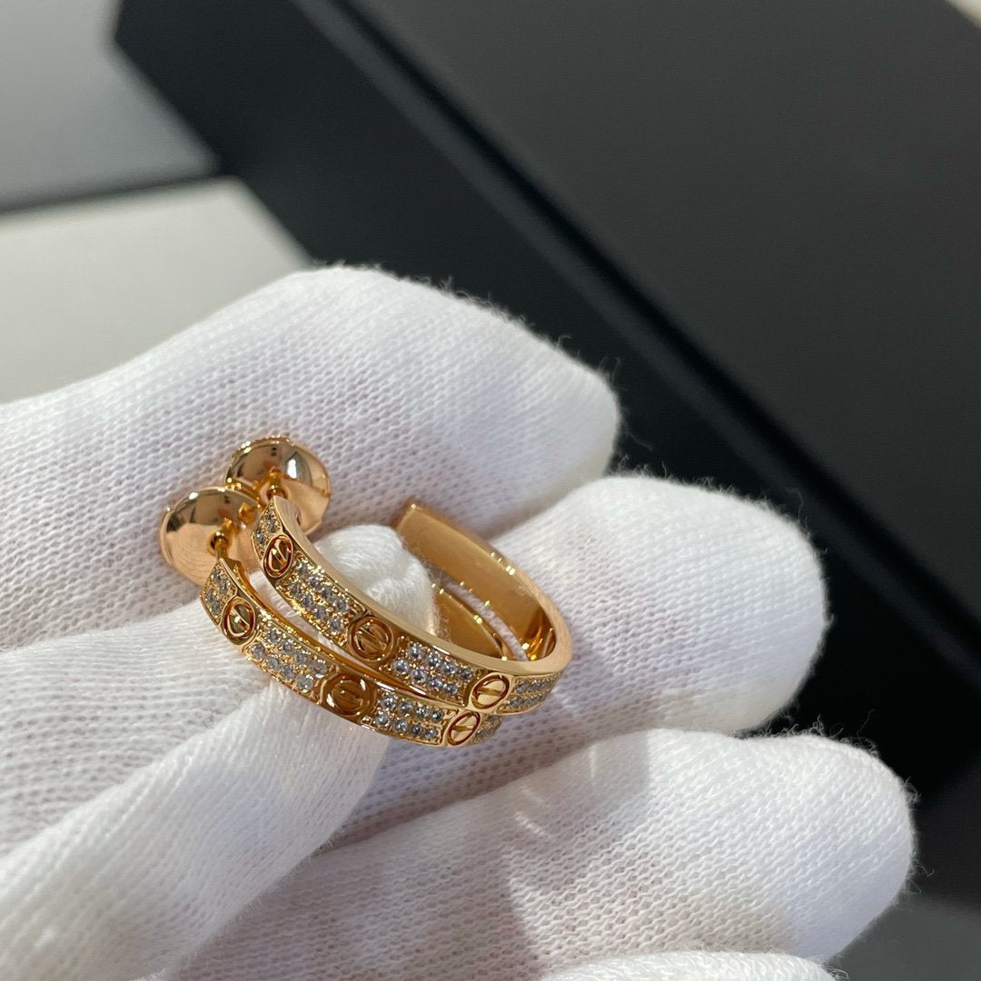 [⭐⭐JeweliWhal]LOVE DIAMOND PINK GOLD HOOP EARRINGS