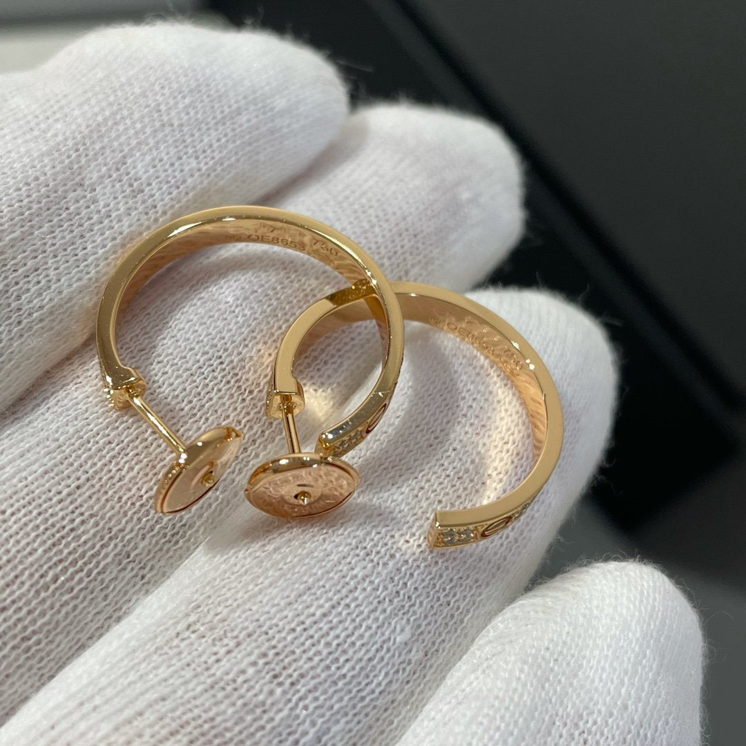 [⭐⭐JeweliWhal]LOVE DIAMOND PINK GOLD HOOP EARRINGS