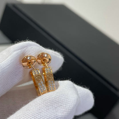 [⭐⭐JeweliWhal]LOVE DIAMOND PINK GOLD HOOP EARRINGS
