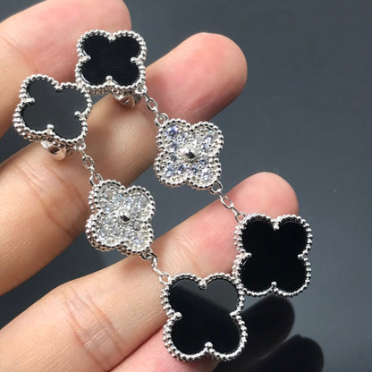 [⭐⭐JeweliWhal]CLOVER 3 MOTIF DIAMOND ONYX SILVER EARRINGS