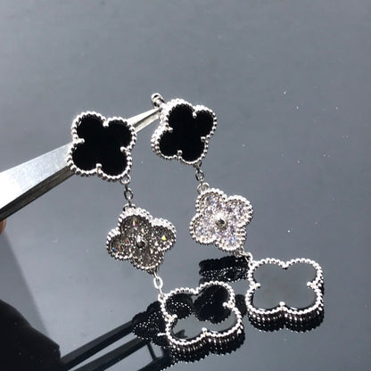 [⭐⭐JeweliWhal]CLOVER 3 MOTIF DIAMOND ONYX SILVER EARRINGS