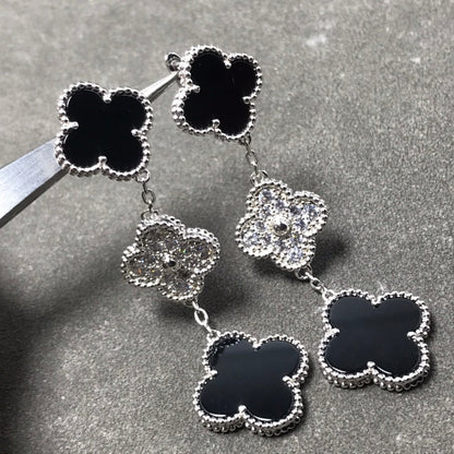 [⭐⭐JeweliWhal]CLOVER 3 MOTIF DIAMOND ONYX SILVER EARRINGS