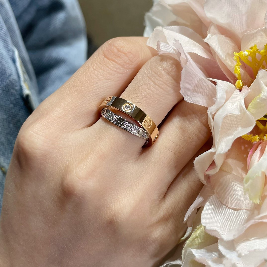 [⭐⭐JeweliWhal]LOVE PINK GOLD SILVER DIAMOND DOUBLE RING