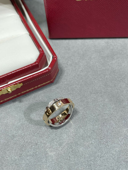 [⭐⭐JeweliWhal]LOVE PINK GOLD SILVER DIAMOND DOUBLE RING