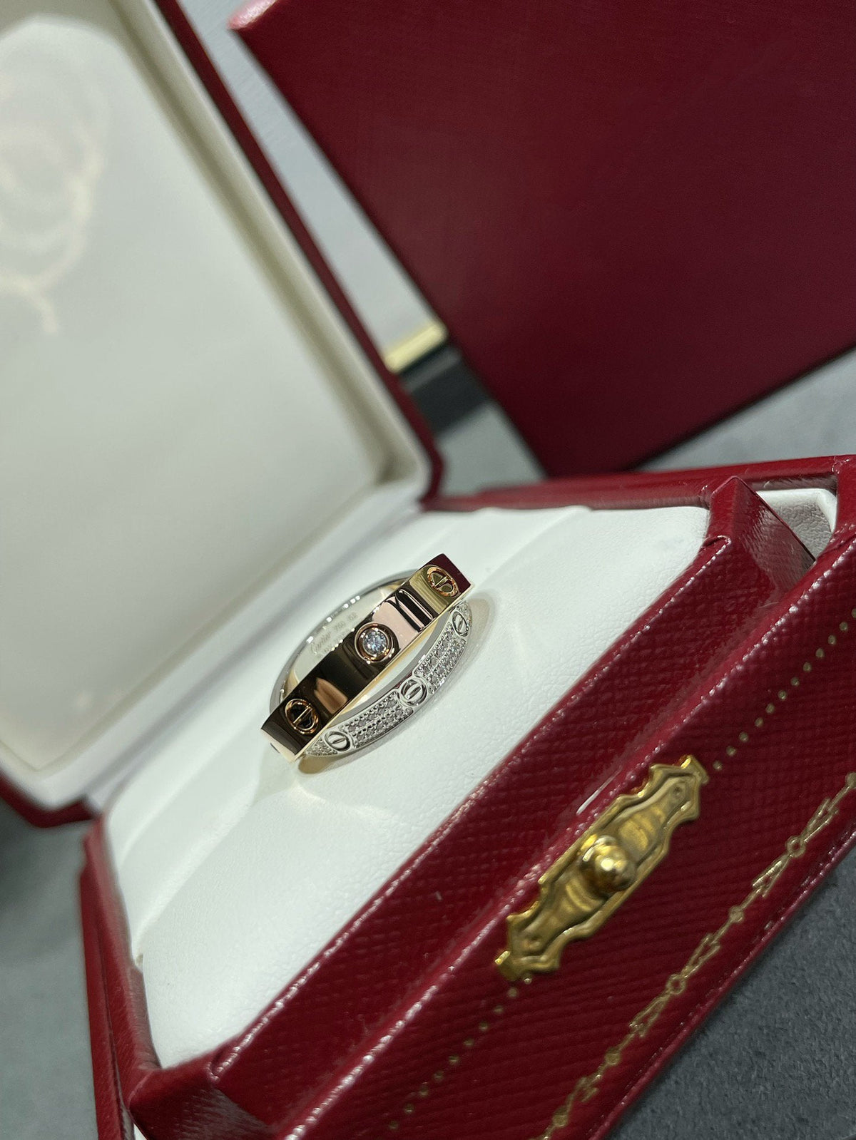 [⭐⭐JeweliWhal]LOVE PINK GOLD SILVER DIAMOND DOUBLE RING