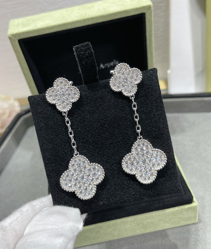 [⭐⭐JeweliWhal]CLOVER 2モチーフ ダイヤモンドパヴェ シルバーピアス