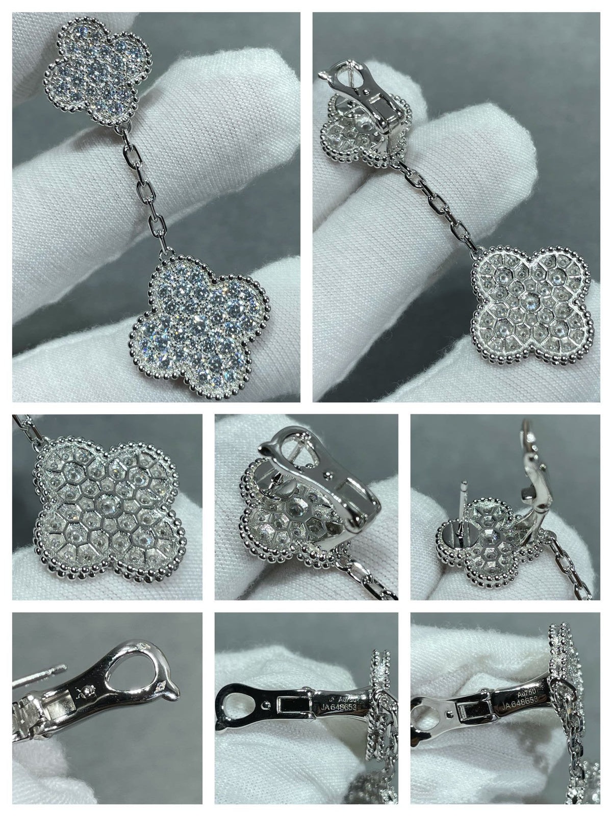 [⭐⭐JeweliWhal]CLOVER 2モチーフ ダイヤモンドパヴェ シルバーピアス