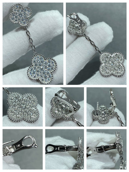 [⭐⭐JeweliWhal]CLOVER 2モチーフ ダイヤモンドパヴェ シルバーピアス