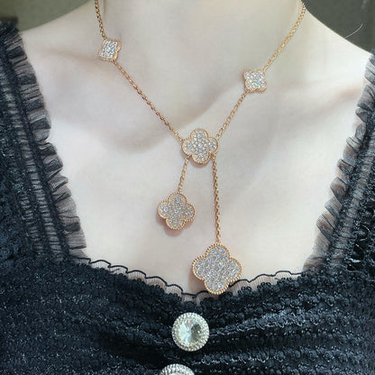 [⭐⭐JeweliWhal]CLOVER 6 MOTIF DIAMOND PAVED NECKLACE
