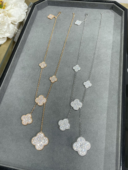 [⭐⭐JeweliWhal]CLOVER 6 MOTIF DIAMOND PAVED NECKLACE