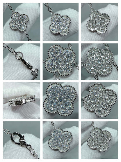 [⭐⭐JeweliWhal]CLOVER 6 MOTIF DIAMOND PAVED NECKLACE
