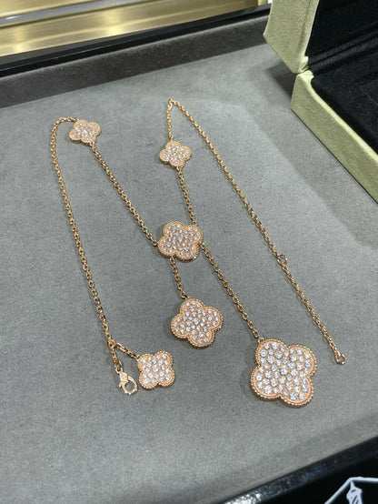 [⭐⭐JeweliWhal]CLOVER 6 MOTIF DIAMOND PAVED NECKLACE