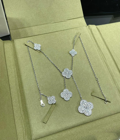 [⭐⭐JeweliWhal]CLOVER 6 MOTIF DIAMOND PAVED NECKLACE