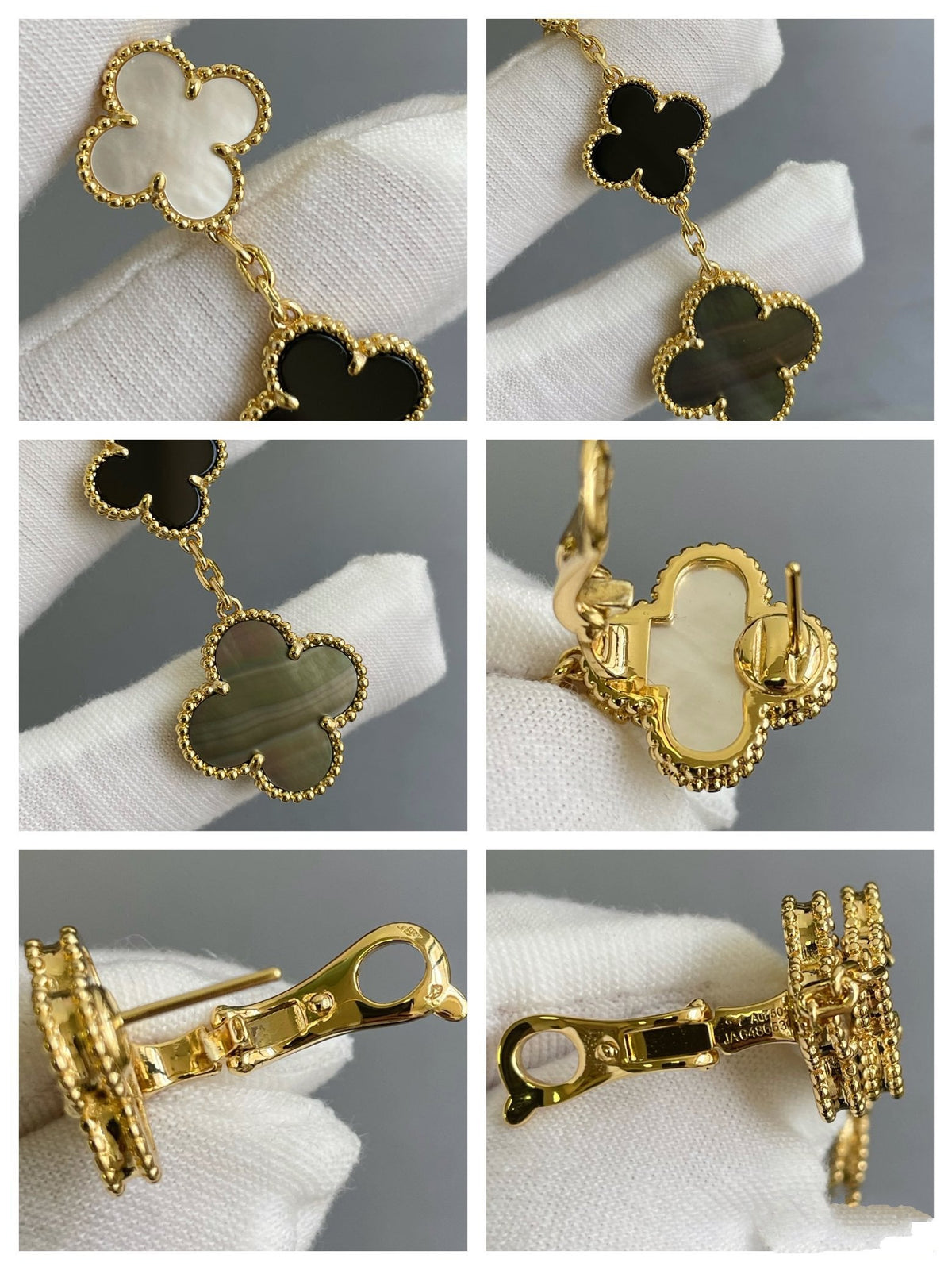 [⭐⭐JeweliWhal]CLOVER 3 MOTIF MOP ONYX DARK MOP PINK GOLD EARRINGS