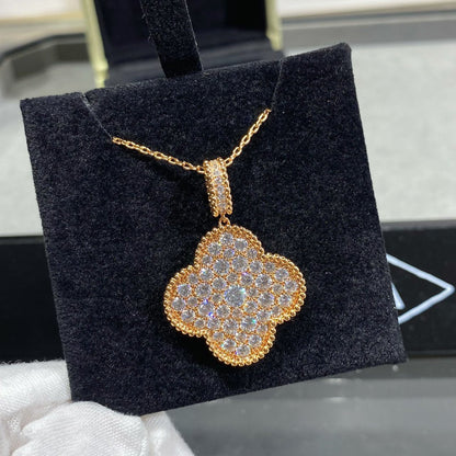 [⭐⭐JeweliWhal]CLOVER 25MM LARGE PEDANT DIAMOND PAVED LONG NECKLACE