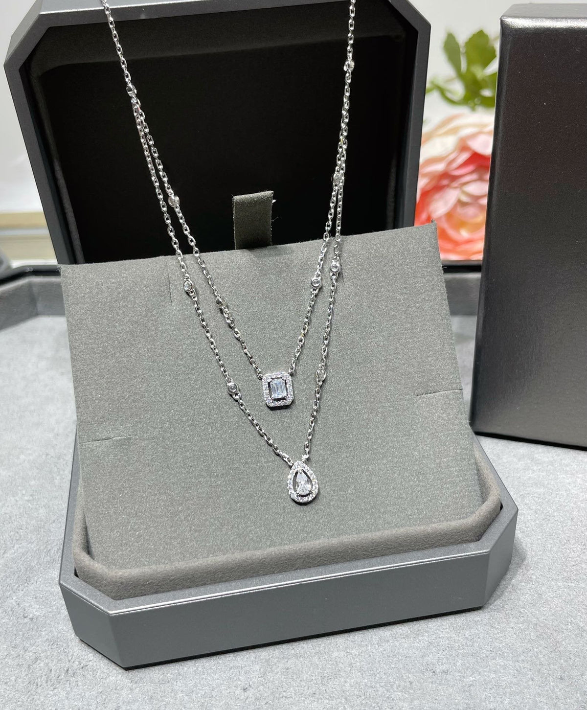 [⭐⭐JeweliWhal]MY TWIN 2 ROW DIAMOND NECKLACE