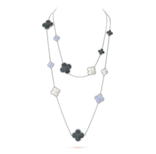 [⭐⭐JeweliWhal]CLOVER 16 MOTIF CHALCEDONY MOP SILVER NECKLACE
