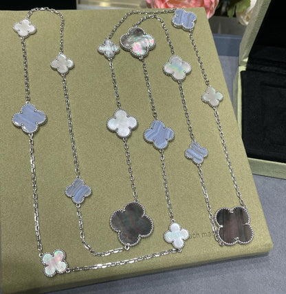 [⭐⭐JeweliWhal]CLOVER 16 MOTIF CHALCEDONY MOP SILVER NECKLACE