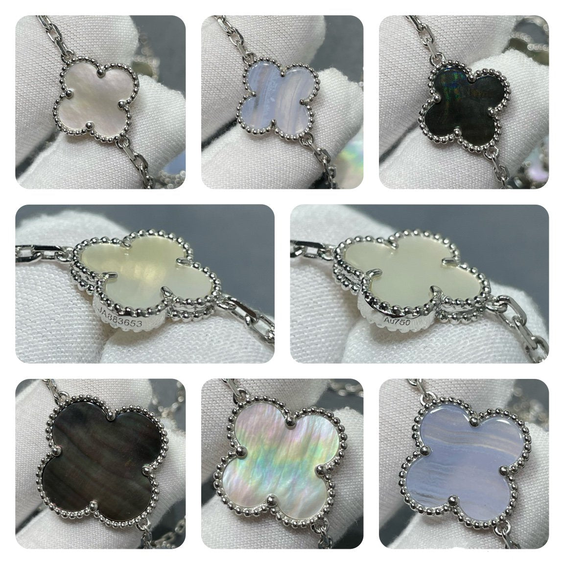 [⭐⭐JeweliWhal]CLOVER 16 MOTIF CHALCEDONY MOP SILVER NECKLACE