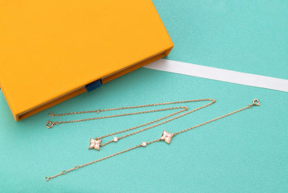[⭐⭐JeweliWhal]STAR PINK MOP 1 DIAMOND PINK GOLD NECKLACE