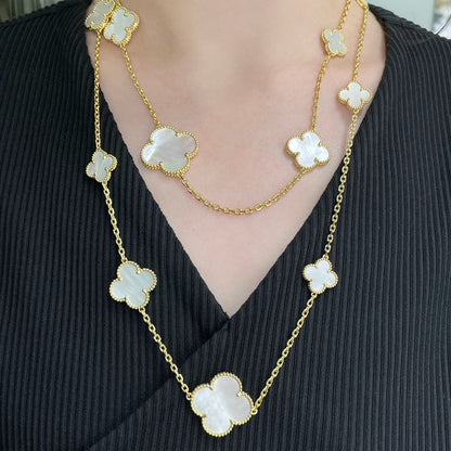 [⭐⭐JeweliWhal]CLOVER 16 MOTIF WHITE MOP GOLD NECKLACE